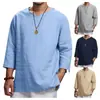 En Stock 2026 Aliexpress Nuevas Camisas de Comercio Exterior Wish Amazon para Hombre Manga Larga Cuello en V Algodón Lino Holgada