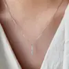 Colar Longo de Tira Simples e Elegante para Mulheres, Banhado a Ouro 18K em Prata 925, Pingente Gradiente de Zircônia, Corrente Geométrica para Clavícula