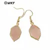WT-E741 Hexágono Minimalista Piedra Preciosa Latón Encaje de Contorno Colgante Pequeño Pendientes con Gancho para Oreja Esenciales para el Viaje Diario