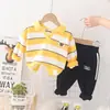 Comércio exterior exportação transfronteiriça roupas infantis meninos suéter listrado calça conjunto de duas peças primavera novo roupas de primavera infantis moda