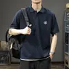 Camisa Polo de verão pesada, estilo duas peças falsas, camiseta de manga curta para homens, corte solto, tamanho grande, marca moderna estilo americano, camisa Polo de meia-manga com gola
