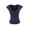 2609-2026 Estilo Novo Primavera/Verão Top Casual Puro Desejo com Decote V para Mulheres, Camiseta Sexy de Manga Curta com Caimento Ajustado
