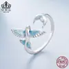Anel Aberto Dinâmico Peixe Voador Azul Original Aiful Prata de Lei S925 Banhado a Platina Animal Personalizado Anel Ajustável