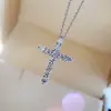Colar Cruz de Diamante Moda Prata S925 Pingente Cruz de Diamante Sintético Colar Simples de Corrente para Clavícula Feminino