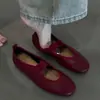 Versión de piel de oveja 2026 nuevos zapatos Mary Jane cuadrados poco profundos estilo vintage para mujer, zapatos casuales de cuero genuino sin cordones para ir al trabajo