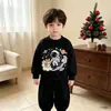 Novo conjunto infantil, estilo coreano, tendência de moda primavera e outono, moletom de manga comprida com desenho e calça jogger, conjunto estiloso de duas peças