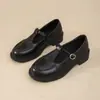 Sapatos Femininos de Salto Baixo 2026 Primavera Novo Estilo Francês Sola Grossa Mary Jane Estilo Britânico Sapatos de Mãe Bico Raso Tira Única Sapatos de Couro