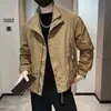 Jaqueta de cor sólida de alta qualidade com gola alta para homens, elegante e bonita, marca da moda, top curto estilo workwear, casaco de manga comprida cool e versátil