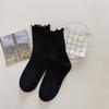Calcetines de Algodón con Bordes Fruncidos para Mujer, de Media Pantorrilla, Estilo Lolita Jk Japonés, Calcetines de Felpa con Encaje, Calcetines Negros y Blancos, Estilo de Verano de Moda