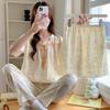 Pijama de Algodão Yunduo Nova Bolo de Manteiga Conjunto de Três Peças Verão Fino Desenho Animado Fofo Vestível Roupa de Casa