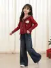 Colección de otoño nueva y súper popular para niñas 2026: conjunto de cárdigan tejido para niñas, atuendo de otoño elegante y moderno para niñas mayores, incluye jeans