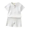 AliExpress wish Verano Simple Holgado Niños Algodón Lino Delgado Transpirable Traje Dos Piezas Manga Corta Shorts para Niños y Niñas