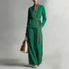 Traje Casual Transfronterizo Europeo y Americano 2026 para Mujer, Conjunto de Dos Piezas de Camisa Cardigan de Cuello Alto con Bloques de Color y Pantalones de Pierna Ancha para Primavera y Verano