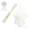 Conjunto de tres piezas para despedida de soltera: velo, banda y insignia. Set de listón de novia y velo ceremonial