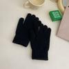 Guantes de lana de color liso estilo coreano chic para mujer, estilo japonés, retro, de punto cálido para invierno.