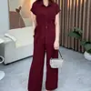 Conjunto de Traje Retro Casual Chic para Mujer Verano Reductor de Edad Estilo Nuevo Top de Manga Corta con Cordones Pantalones de Pierna Ancha de Cintura Alta Conjunto de Dos Piezas