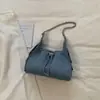 Bolsa de Balde em Jeans com Corrente de Losangos de Grande Capacidade 2026 Verão Novo Estilo Moda Feminina Casual Roupas de Trabalho Bolsa de Ombro Transversal