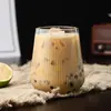 Vaso de Vidrio Rayado Vertical de Gran Capacidad con Diseño de Cintura de Gota de Agua, Adecuado para Uso en el Hogar, Leche para el Desayuno, Batidos, Té de Frutas y como Vaso de Agua Especial