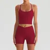 Conjunto de Sutiã Esportivo de Manga Curta com Gola Halter e Bolso para Corrida e Yoga Calça Longa e Curta para Mulheres