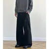 Calça Casual Plissada Listrada Abotoada Estilo Old Money para Homens, Primavera e Outono, Calça Longa Ampla Solta de Drapê de Alta Qualidade