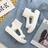 Sandalias para Mujer, Nuevo Estilo Coreano Verano Zapatos de Estudiante, Versátiles Poliuretano Suela Suave Lana Tejida Zapatos de Mujer, Planos y Cómodos