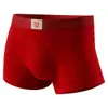 Cueca Masculina Vermelha Grande, Boxer de Algodão Puro Cintura Média, Boxer Masculino Tamanho Grande, Roupa Íntima Vermelha para o Ano do Coelho, Roupa Íntima Vermelha Masculina