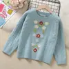 Suéter Infantil Outono/Inverno 2026 Nova Roupa Infantil Camisa Base Azul para Meninas Mais Velhas Inverno Azul Tricô