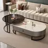 Mesa de centro de losa de roca, sala de estar, uso doméstico, lujo ligero, mesa de té moderna, nuevo modelo 2026, forma ovalada, diseño de alta gama, adecuada para apartamentos pequeños