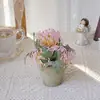 Bonsái Redondo Pequeño para Exhibición en Mesa, Hierba de Roca, Hojas de Ciprés, Flores Artificiales, Flores Falsas, Flores Decorativas, Arreglos de Flores Artificiales para Ambientación de Escena