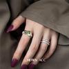 Exquisito Anillo de Zirconia Verde Esmeralda para Mujer, Diseño Geométrico Irregular, Elegante y con Estilo, Anillo Abierto Ajustable para el Dedo Índice
