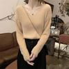 Suéter suave y glutinoso con cuello en V para mujer, otoño e invierno, diseño nicho con sentido, estilo perezoso, suéter holgado que combina con todo, top pequeño