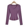 SY9084-24 Outono Novo Estilo Europeu e Americano Sexy Slim Aparência Slim Camiseta Base Slim Cintura Ampulheta Gola V Manga Longa