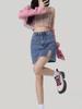 Nuevo Transfronterizo Cintura Alta Corte A Slim Sexy Falda con Abertura Falda Corta de Mezclilla Cubrecaderas Pantalones Falda para Mujer