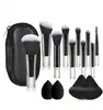 Kit de Pincéis de Maquiagem Mini com 10 Peças, Cabo Curto de Cristal, Conjunto Completo Portátil de Pincéis para Sombra e Blush, Direto da Fábrica