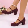 E-commerce transfronteiriço, tamanhos grandes, nova coleção primavera/outono 2026, sapatos de salto Mary Jane da moda em camurça com bico fino e salto grosso