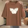 Comércio Eletrônico Transfronteiriço Comércio Exterior Moda para Mães Meia-idade Camiseta de Sete Mangas Feminina Solta Versátil Estampa de Letras Top de Manga Curta