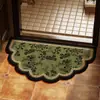 Tapete de Chão Semicircular com Borda Ondulada Floral Vintage Tapete Absorvente Floral Fresco para Banheiro Tapete Antiderrapante para Entrada