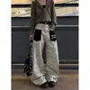 Ropa de Hombre Transfronteriza Estilo Americano Bolsillo con Parche Jeans Vintage Estampado de Leopardo Holgados Estilo Urbano Pantalones Casuales de Pierna Ancha