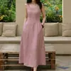 Vestido Tejido Elegante Artístico de Color Lino Fresco de Finales de Verano 2026 Verano Nuevo Estilo Sencillo