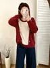 Suéter de crochê malhado design de moda feminina plus size coleção outono 2026 para senhoras plus size, top casual de blocos de cor com caimento solto