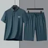 Traje Casual para Hombre Solapa Mediana Edad Elegante Dos Piezas Negocios Camisa Polo Seda de Hielo Manga Corta Holgado Papá Verano 20