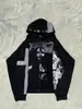 Moletom com Capuz Estilo Europeu e Americano Transfronteiriço Estampa de Retrato Patchwork Escuro Unissex High Street Jaqueta Cardigan Vintage