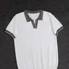 Suéter de punto fino de manga corta con bloques de color a rayas y solapa de alta gama para hombre, estilo maduro, camiseta sencilla de punto liso de manga corta