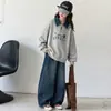 Conjunto de moletom feminino 2026 primavera e outono novo estilo universitário moletom com gola jeans falso conjunto de duas peças moderno