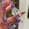 [Qiaoen] Pulsera de Zorro Hada de Amatista Natural y Cristal Blanco Pulsera con Sentido de Diseño de Joker Libro Rojo de la Fortuna Lote