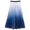 Saia plissada degradê de design de nicho europeu e americano para mulheres, novo estilo primavera e verão, de alta qualidade, elegante, versátil, saia com barra larga