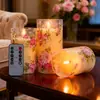 Lâmpada de Vela com Decalque de Parafina de Vidro para Novo Produto Transfronteiriço Padrão Floral de Primavera Rosa Eletrônica LED com Controle Remoto