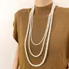 Joyería Transfronteriza Europea y Americana Collar Versátil Multicapa con Colgante de Corazón Corazón de Melocotón Perla Artificial Larga Cadena para Suéter de Mujer