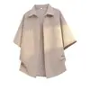 2026 Nova Camisa Masculina de Manga Curta Verão Tendência Retro Americano Gola Lapela Estilo Preguiçoso para o Trabalho Camisa Simples