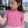 Meninas Casual Ice Silk Short-sleeved T-shirt Verão Novo Estilo Coreano Ear-rimmed Top para Bebê Meninas All-match Meia-manga